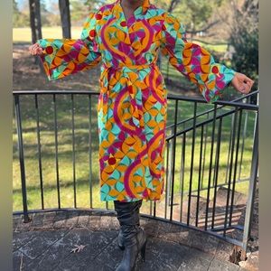 African Print Ankara Multicolor Belted Midi Cotton Blazer